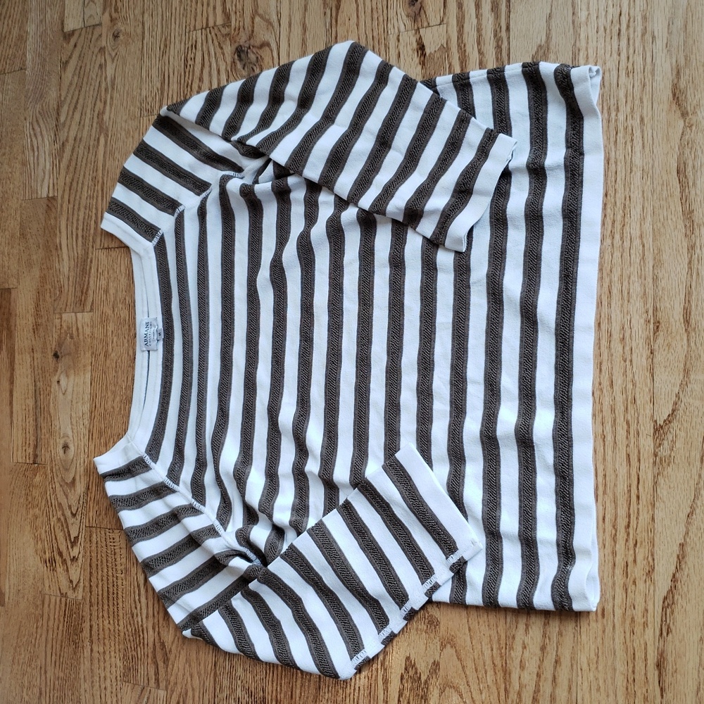 (EU46) Armani Collezioni Striped Knit Sheer Casual Quiet Luxury Made In Italy